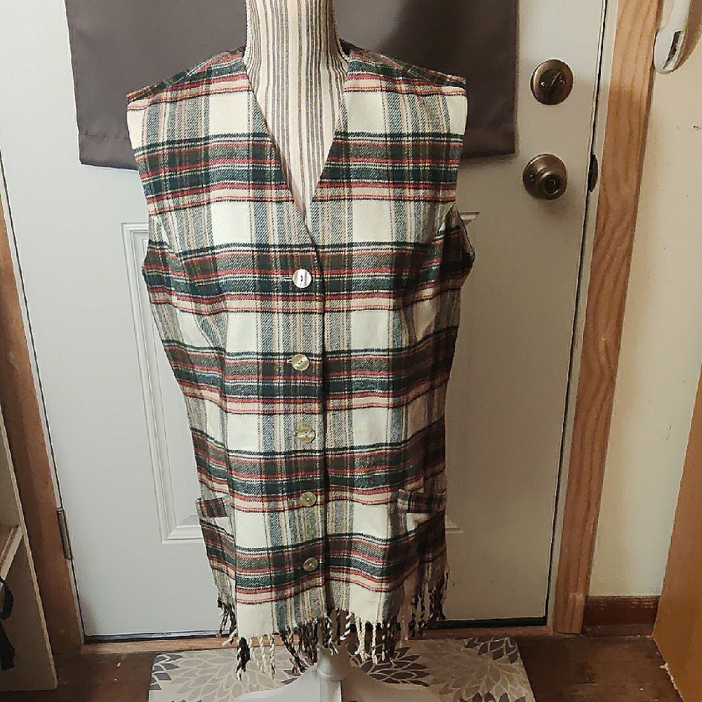 Vintage Plaid Fringe Vest